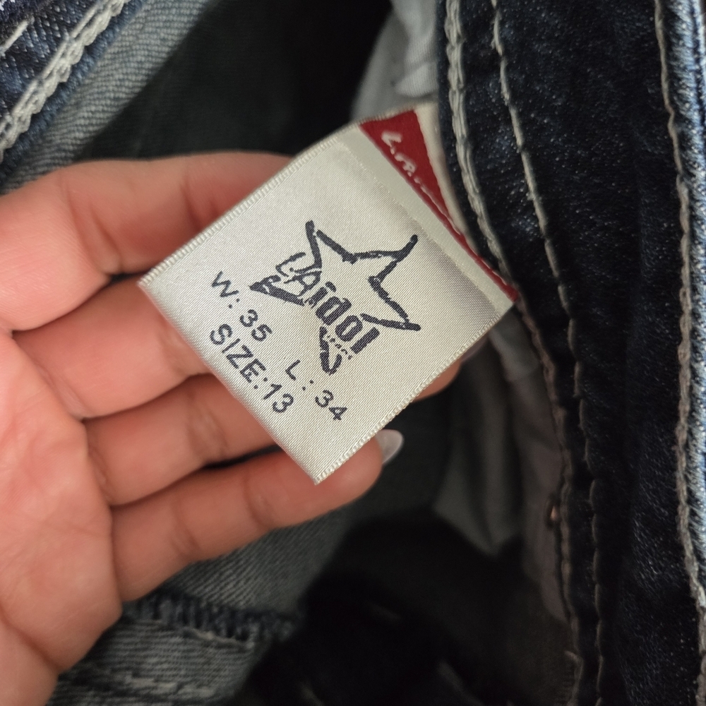 L.A. Idol Dark Blue Boot Cut Jeans with Embroidery - Picture 5 of 6
